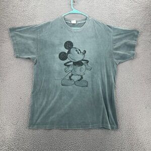 Vintage 90s Disney Mickey Mouse Mens T-shirt Size Large Single Stitch Green READ